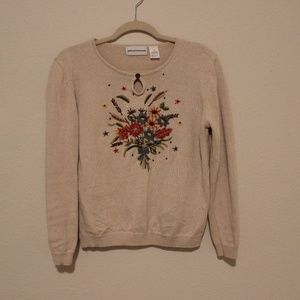 Adorable boho floral embroidered sweater